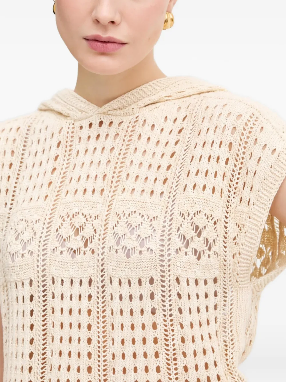 TWINSET Gehaakte top met capuchon Beige