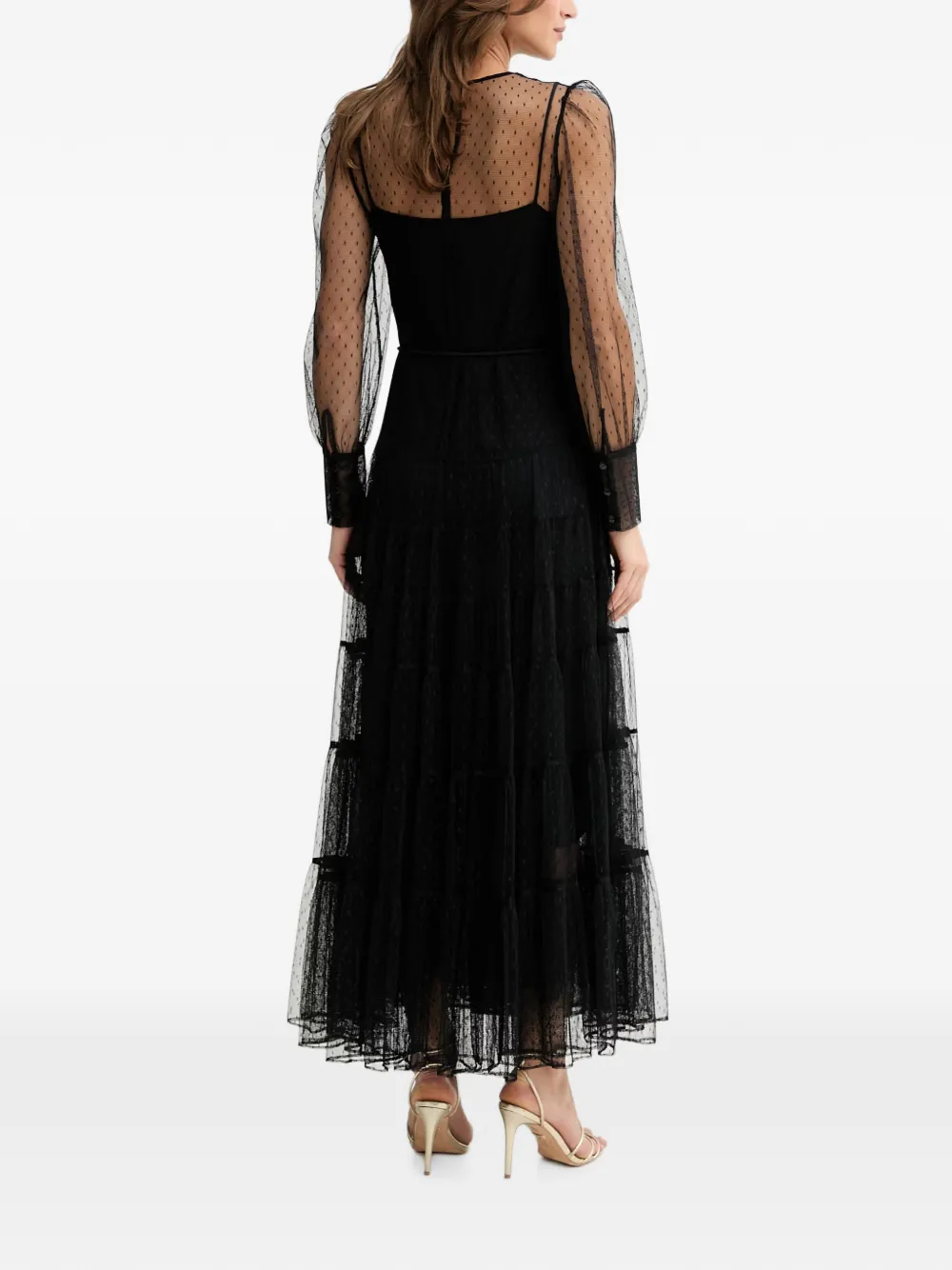TWINSET Maxi-jurk met kanten afwerking en stippen Zwart
