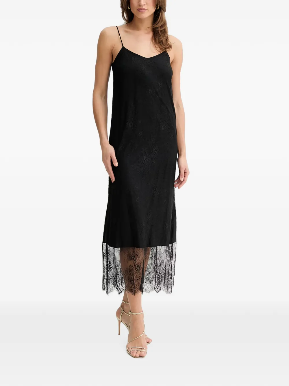 TWINSET Maxi-jurk met kanten afwerking en stippen Zwart
