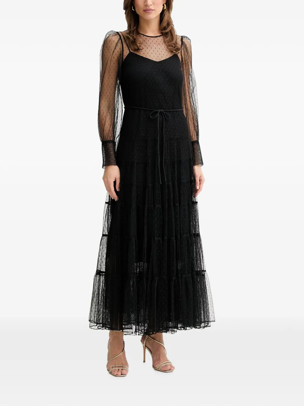 Twinset Lace-trim Polka-dot Maxi Dress In Black