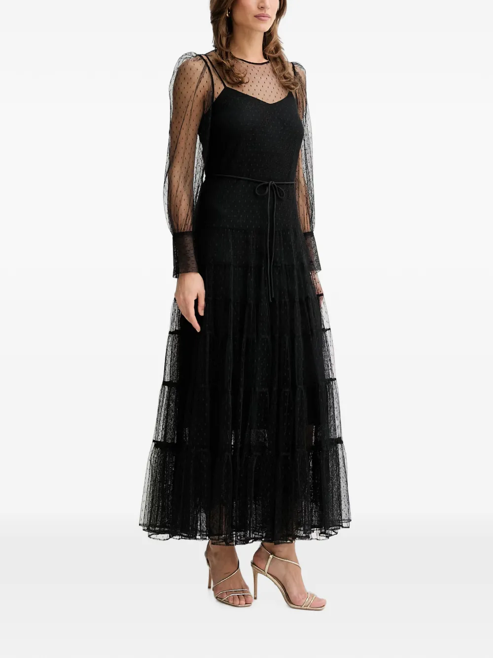 TWINSET lace-trim polka-dot Maxi Dress | Black | FARFETCH