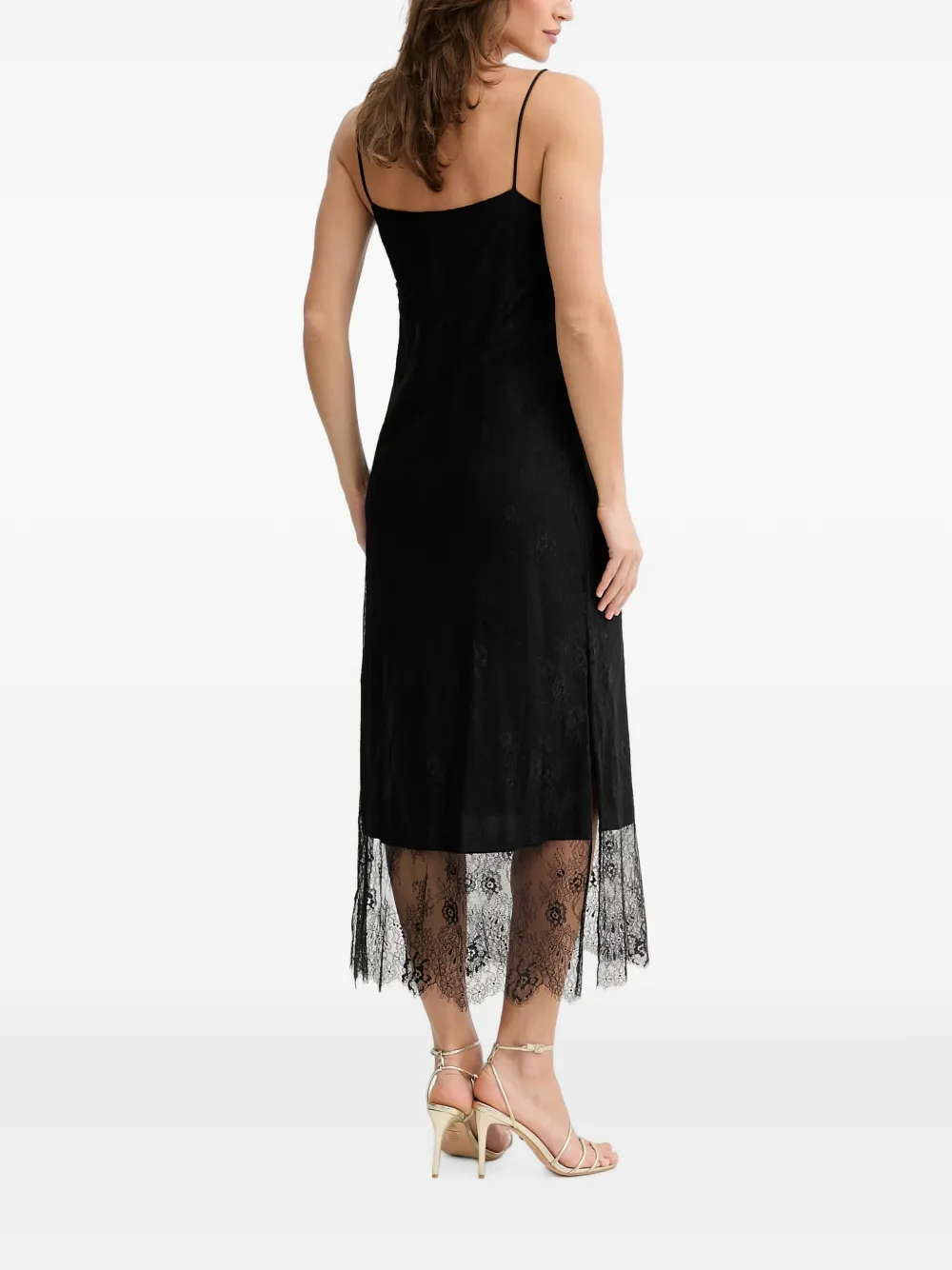 TWINSET Maxi-jurk met kanten afwerking en stippen Zwart