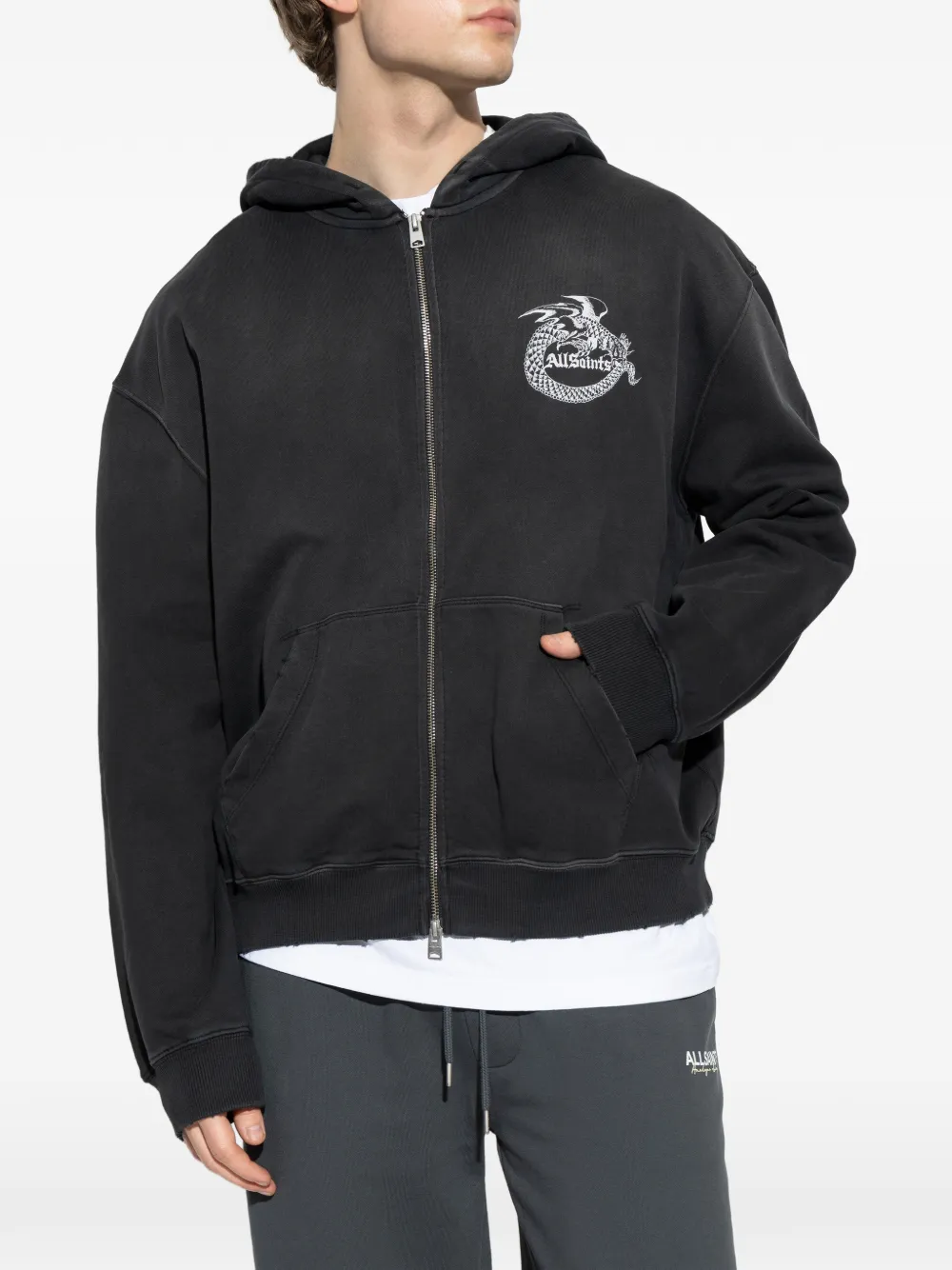 AllSaints Hoodie met logodetail Zwart