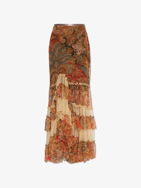 ETRO falda larga con volantes y estampado de cachemira