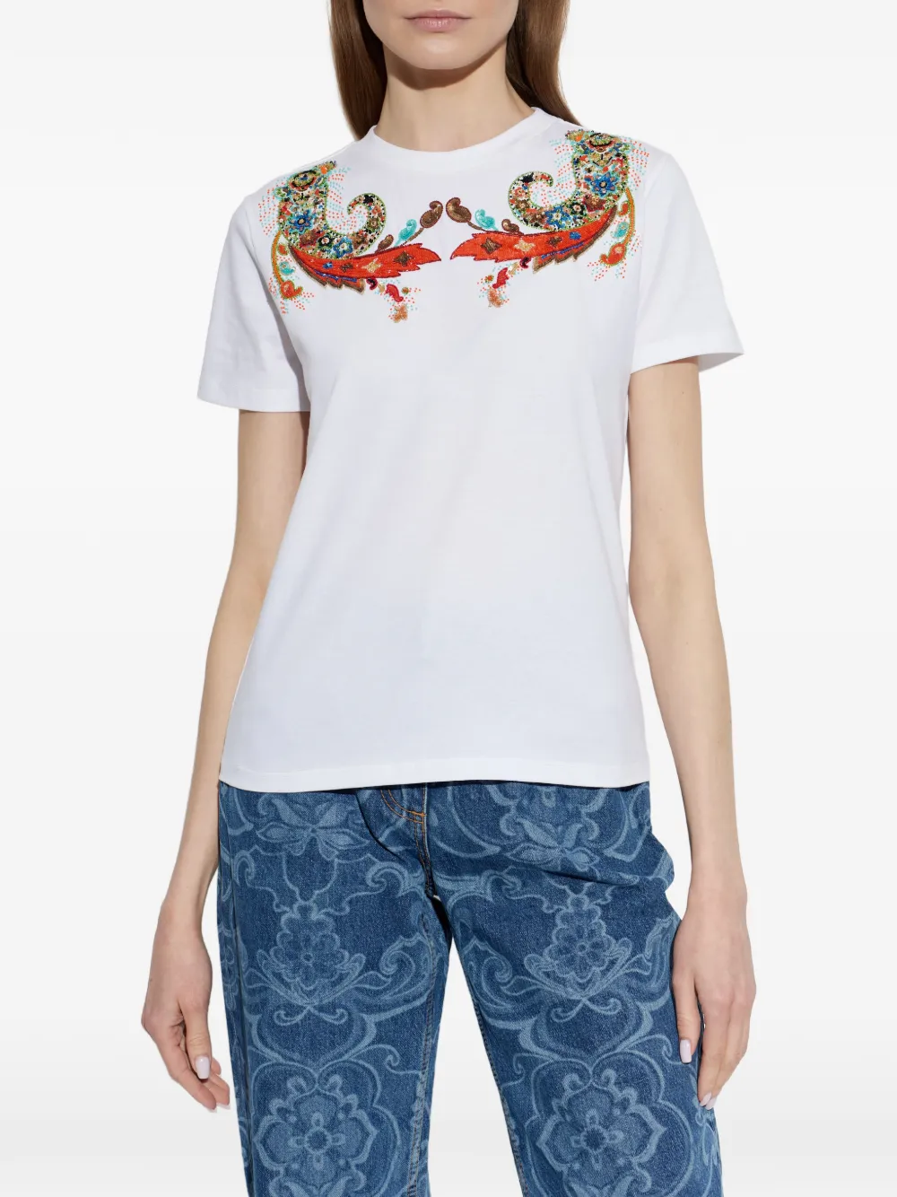 ETRO T-shirt met paisley-print Wit