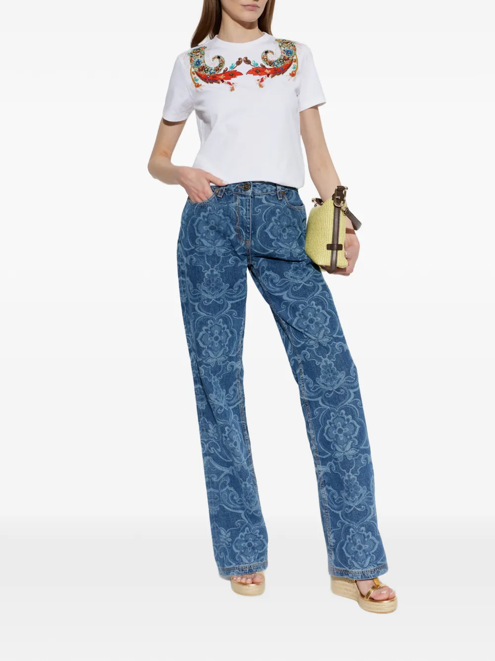 ETRO T-shirt met paisley-print Wit