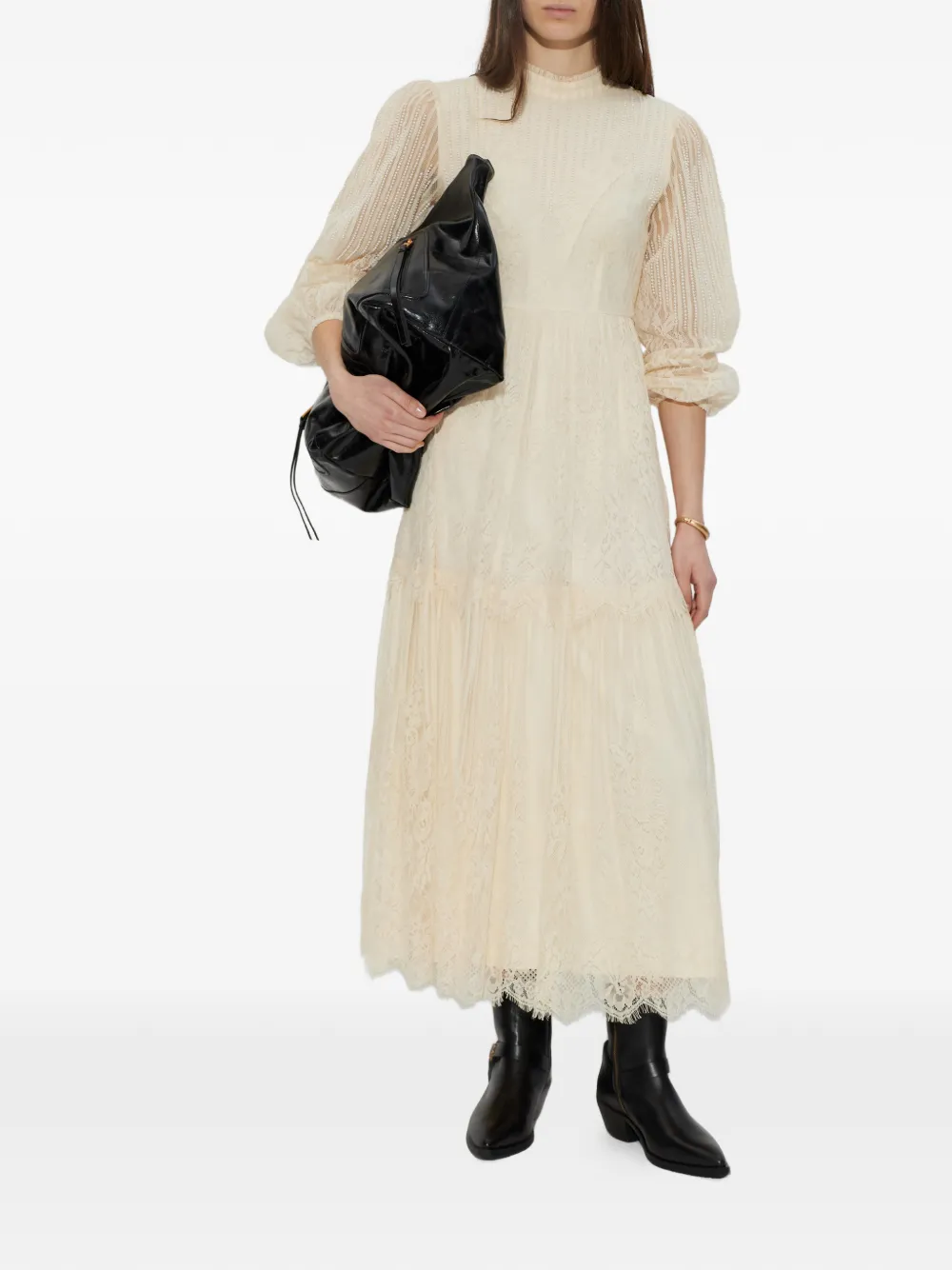 AllSaints Lillian midi-jurk met ruches Beige