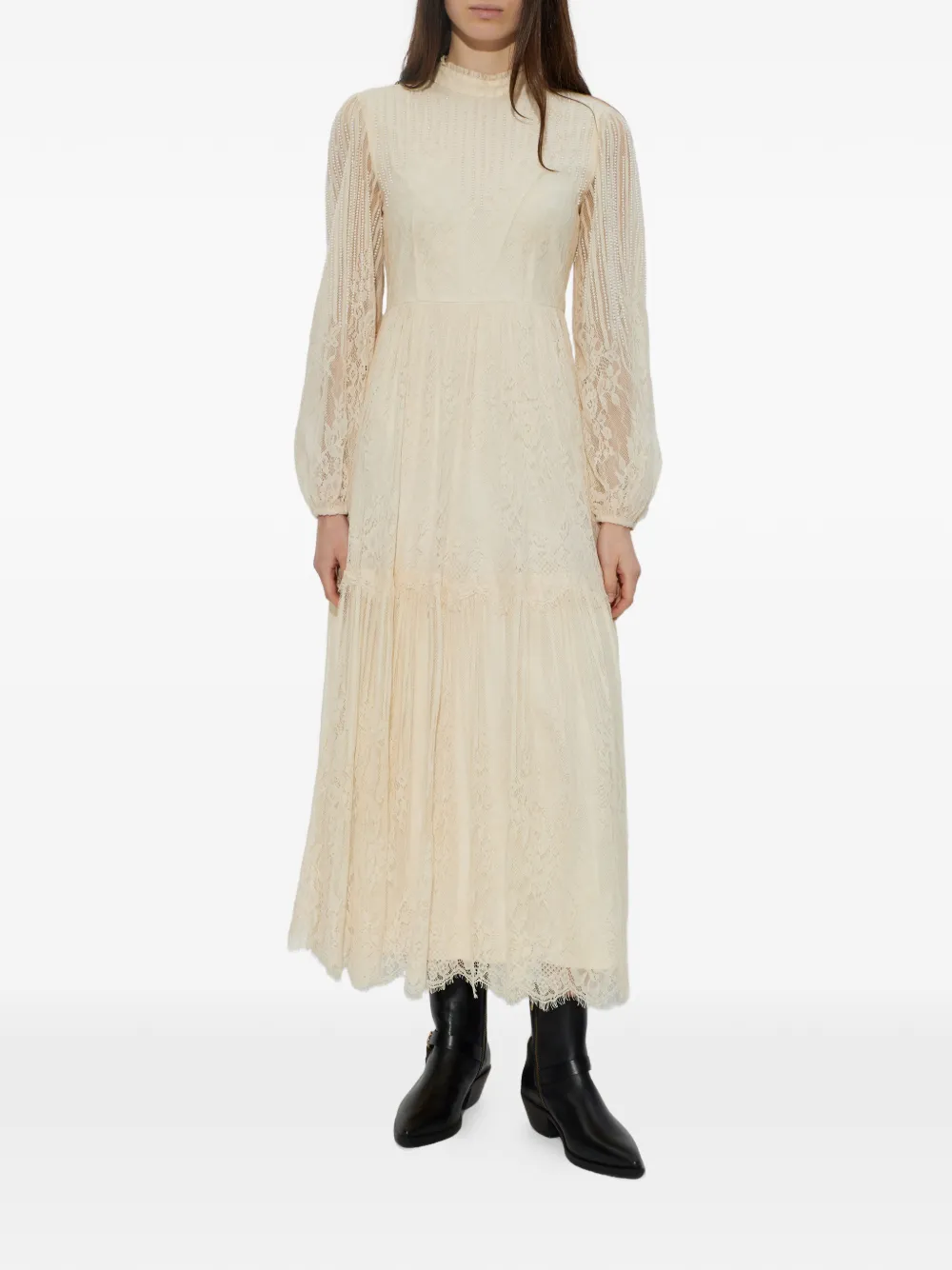 AllSaints Lillian midi-jurk met ruches Beige