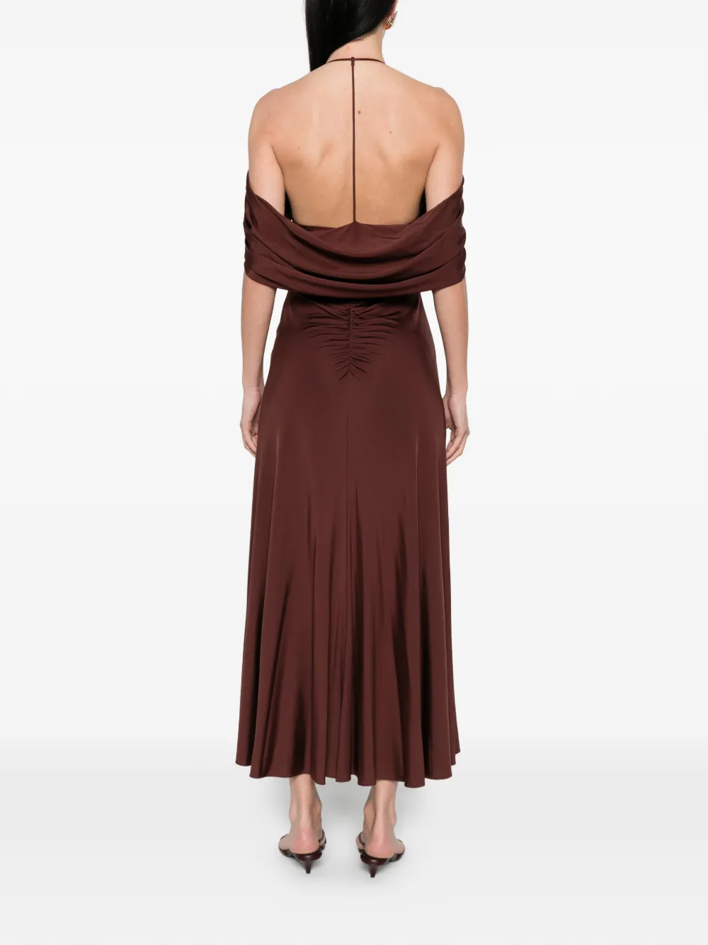 Self-Portrait Midi-jurk met ruches Bruin