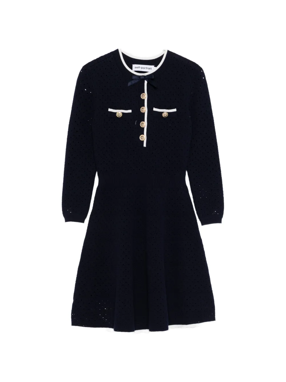 Self-Portrait bow-detail knitted mini dress - Blu