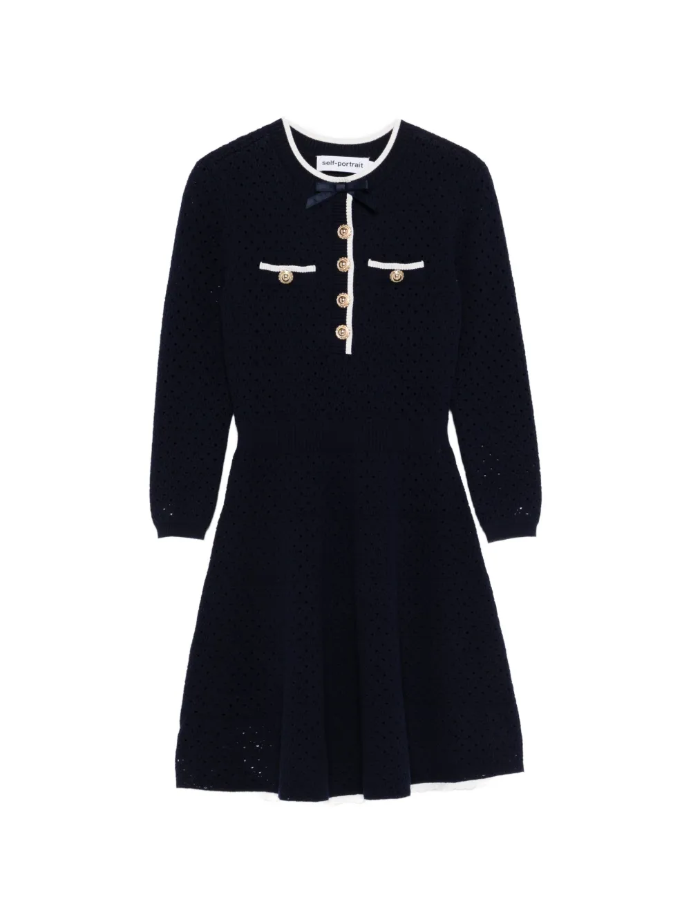 Self-Portrait bow-detail knitted mini dress - Blu