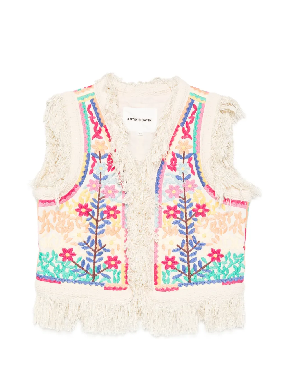 Antik Batik embroidered fringed vest - Neutrals