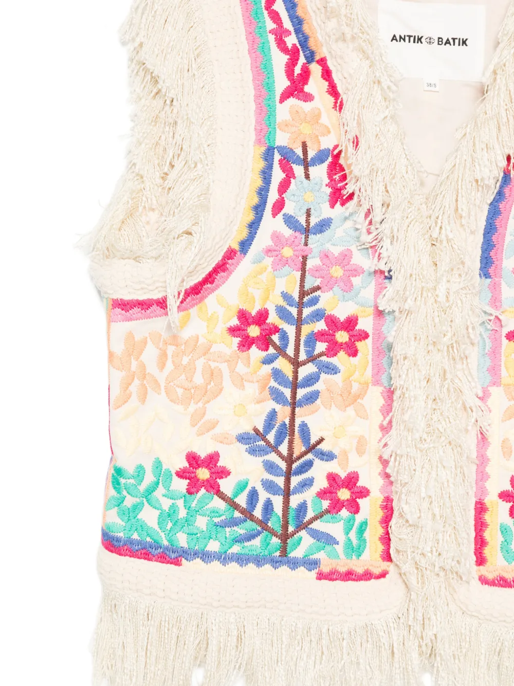  Antik Batik Embroidered Fringed Vest - Neutrals 