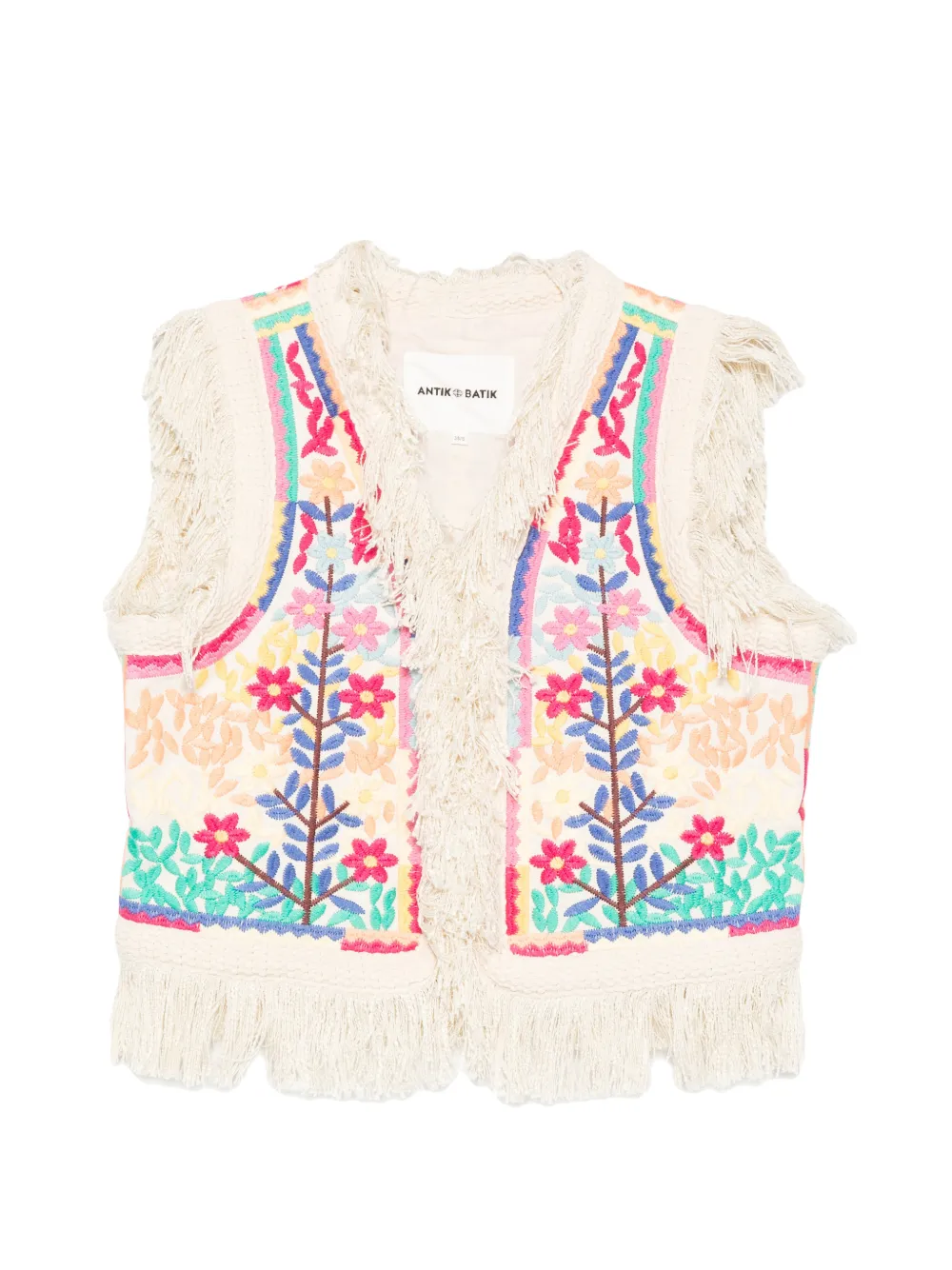 Antik Batik embroidered fringed vest - Neutrals