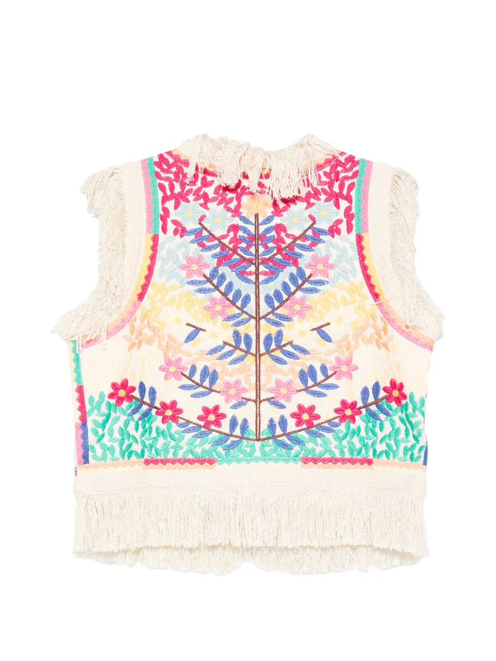  Antik Batik Embroidered Fringed Vest - Neutrals 