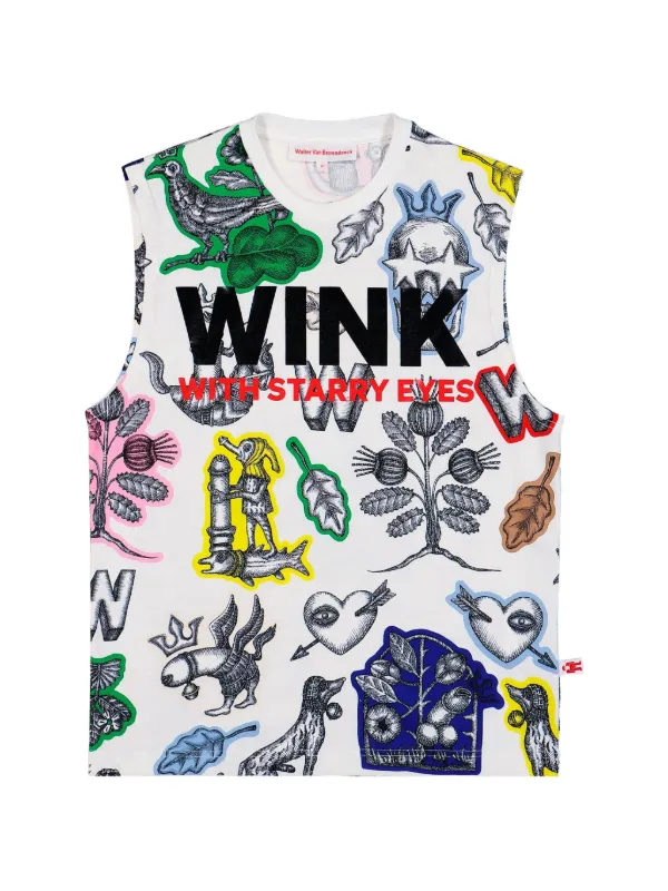 Walter Van Beirendonck Crown Print Sleeveless Top in White