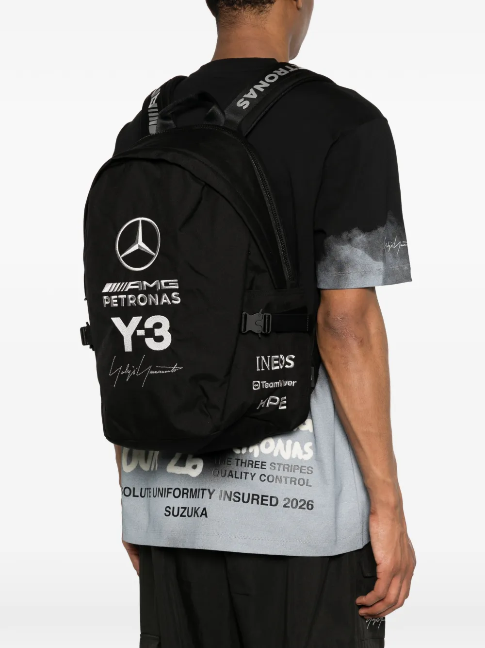 Y-3 x Mercedes-AMG Petronas F1 rugzak met geborduurd logo Zwart