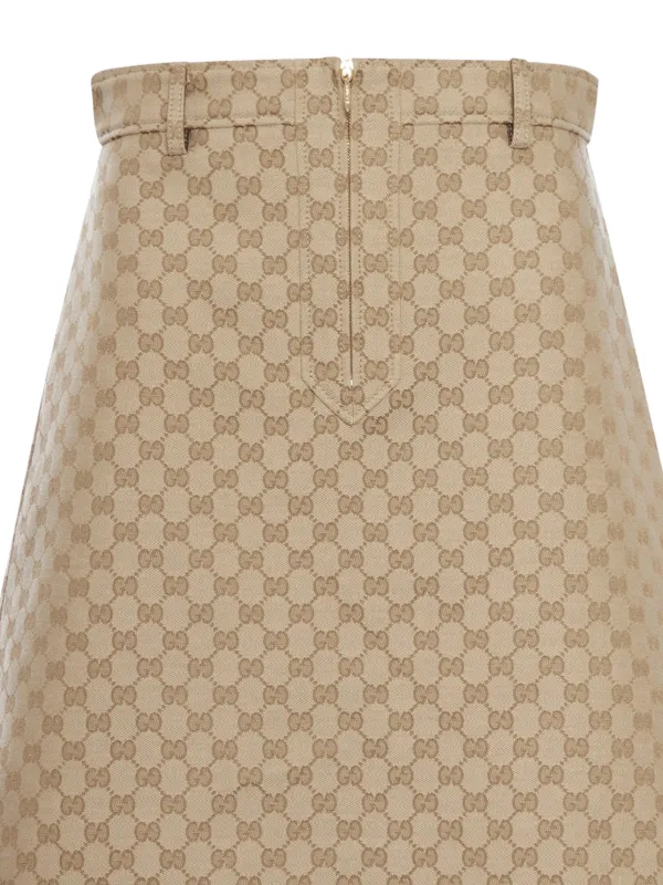GUCCI 膝丈 Aラインスカート Gucci GGジャカード Aラインスカート | ニュートラル | FARFETCH JP