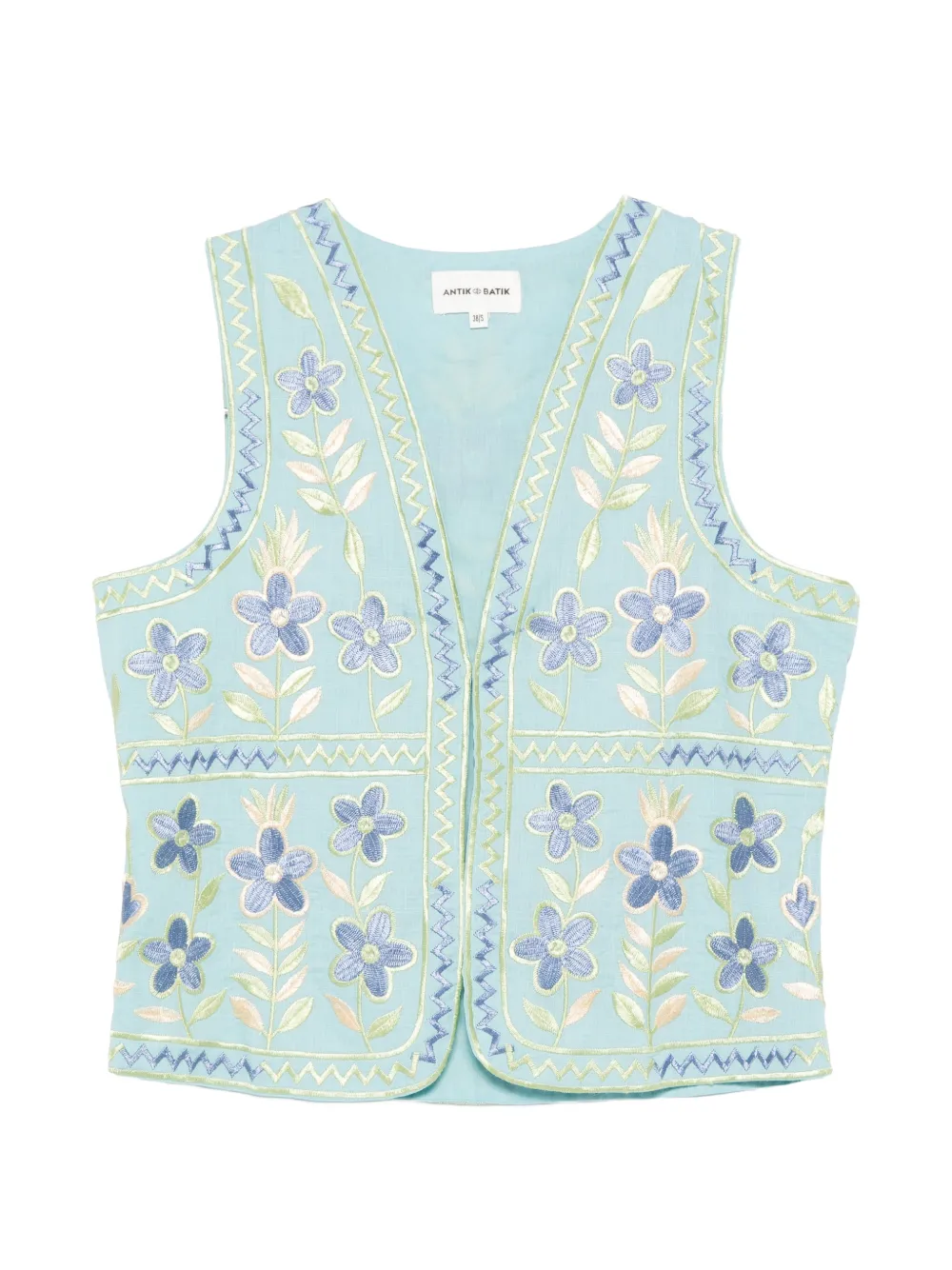 Antik Batik Carioca Weste mit Blumenstickerei - Blau
