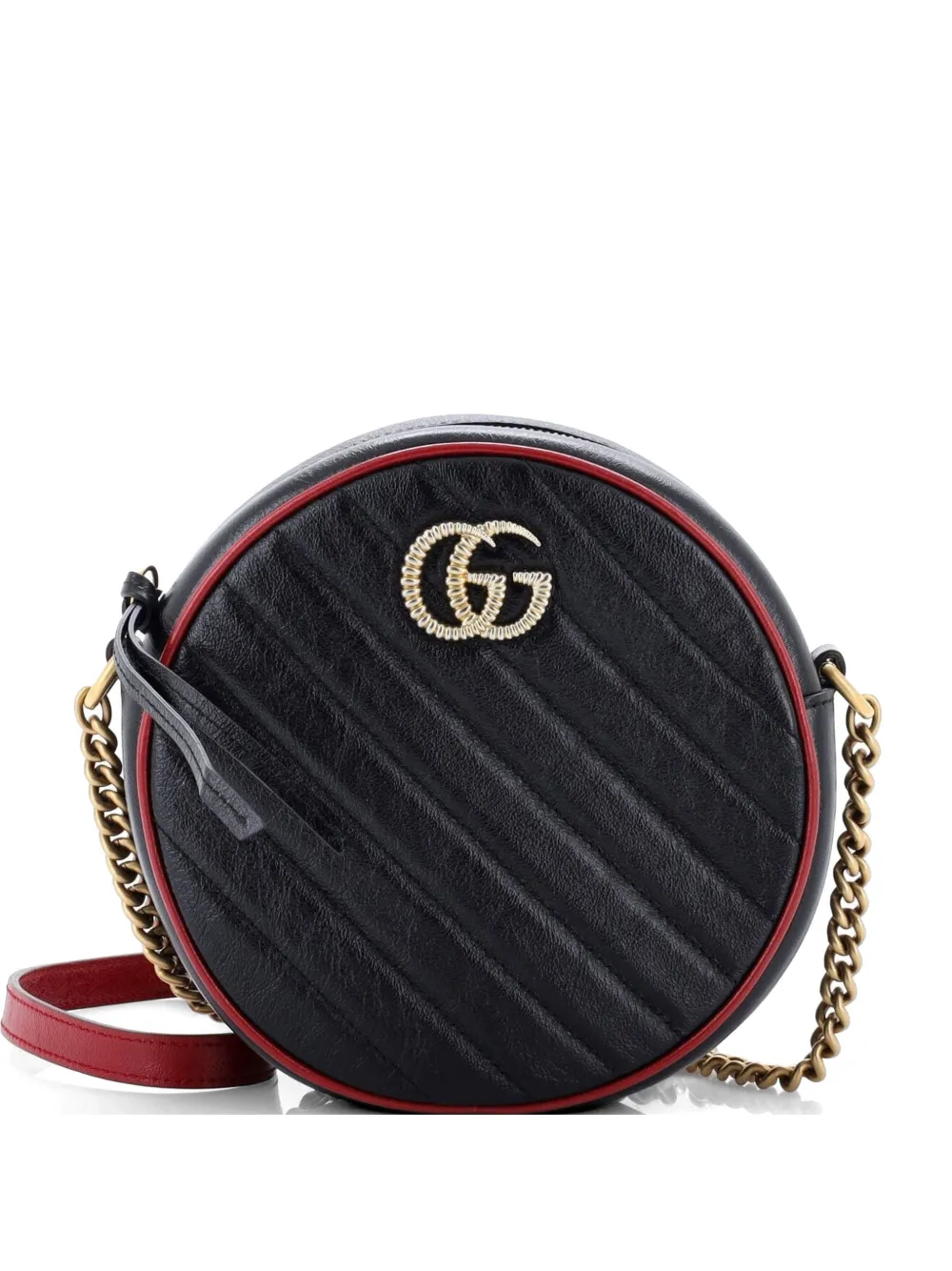 Gucci Pre-Owned GG Marmont Round Shoulder Bag Diagonal Quilted Leather Mini crossbody bag - Nero