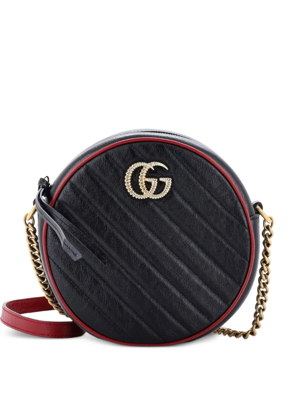 Gucci Pre-Owned GG Marmont Round Shoulder Bag Diagonal Quilted Leather Mini crossbody bag - Nero