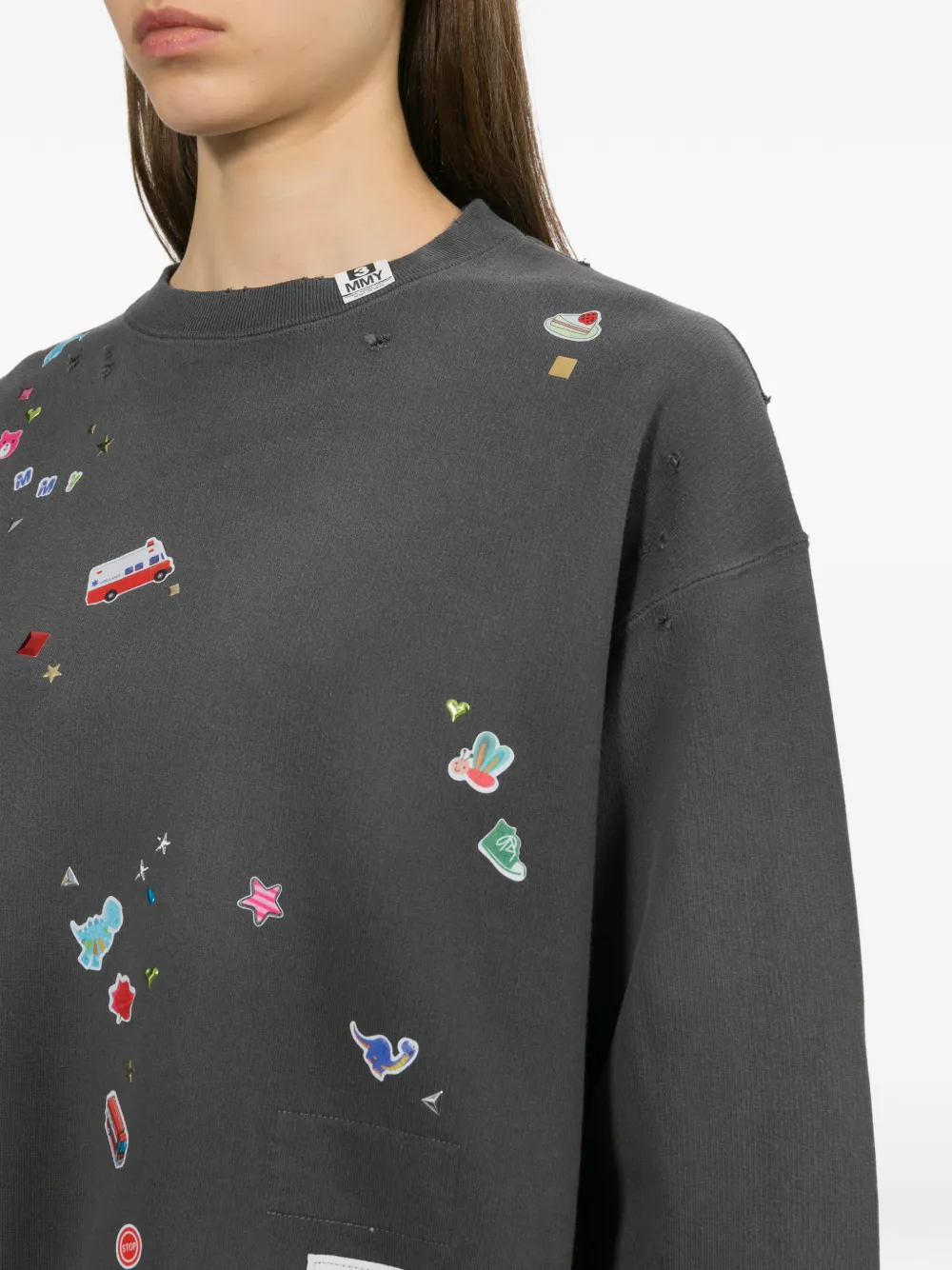 Maison MIHARA YASUHIRO Kids sweater met sticker-print Grijs