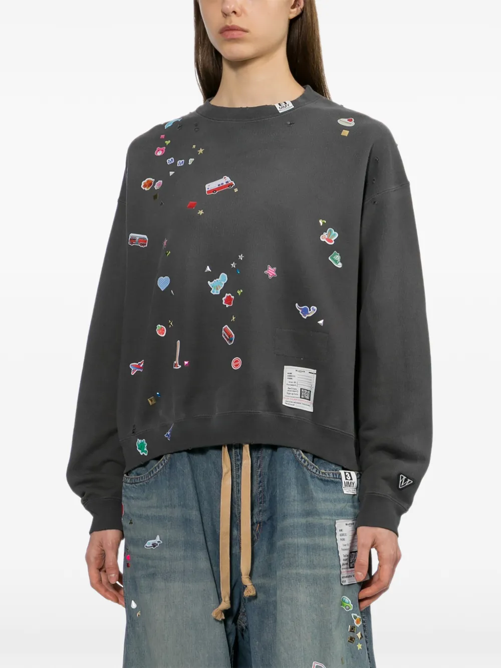 Maison MIHARA YASUHIRO Kids sweater met sticker-print Grijs