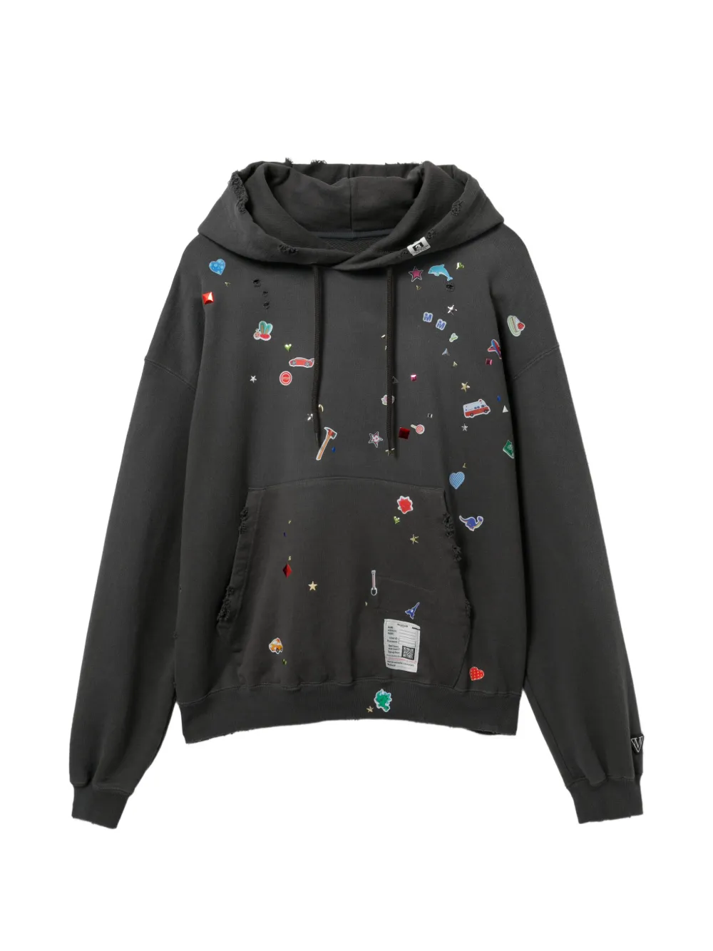 Miharayasuhiro Kids Sticker Printed Hoodie In Black