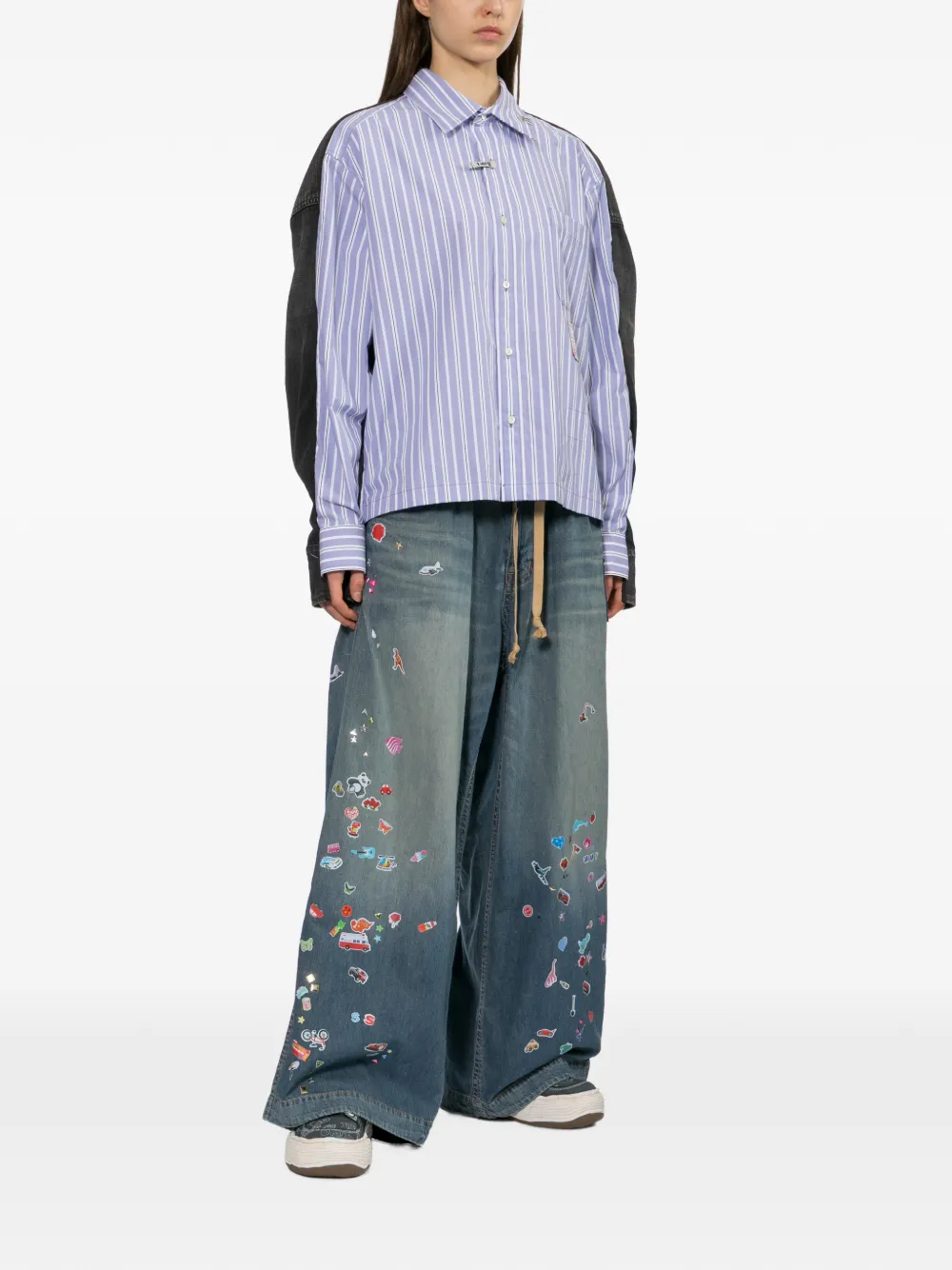 Maison MIHARA YASUHIRO Gestreept overhemd met vlakken Blauw