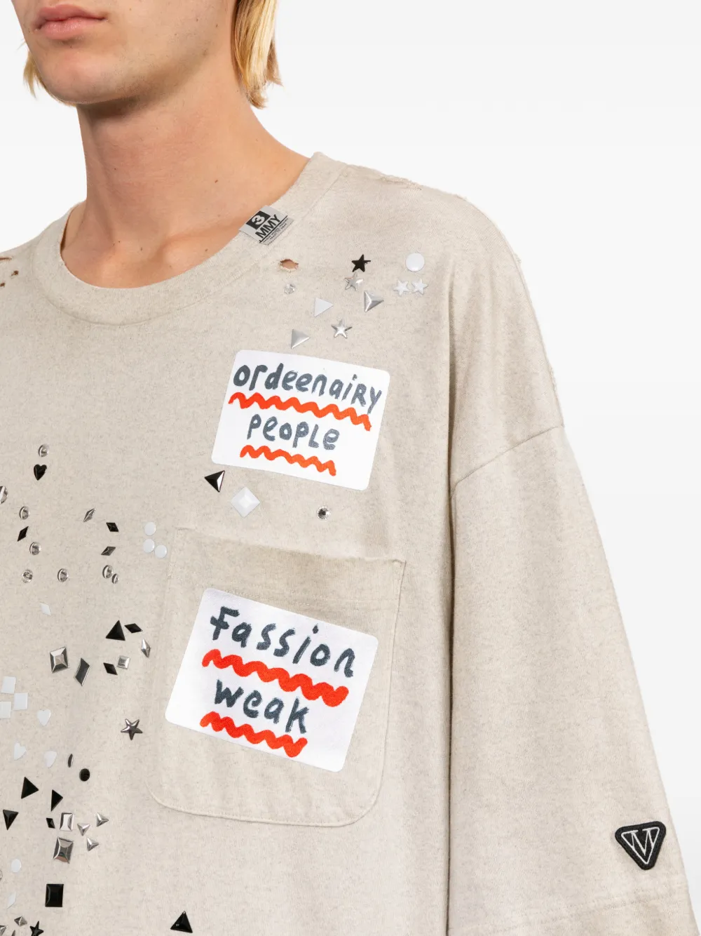 Maison MIHARA YASUHIRO T-shirt met sticker Beige