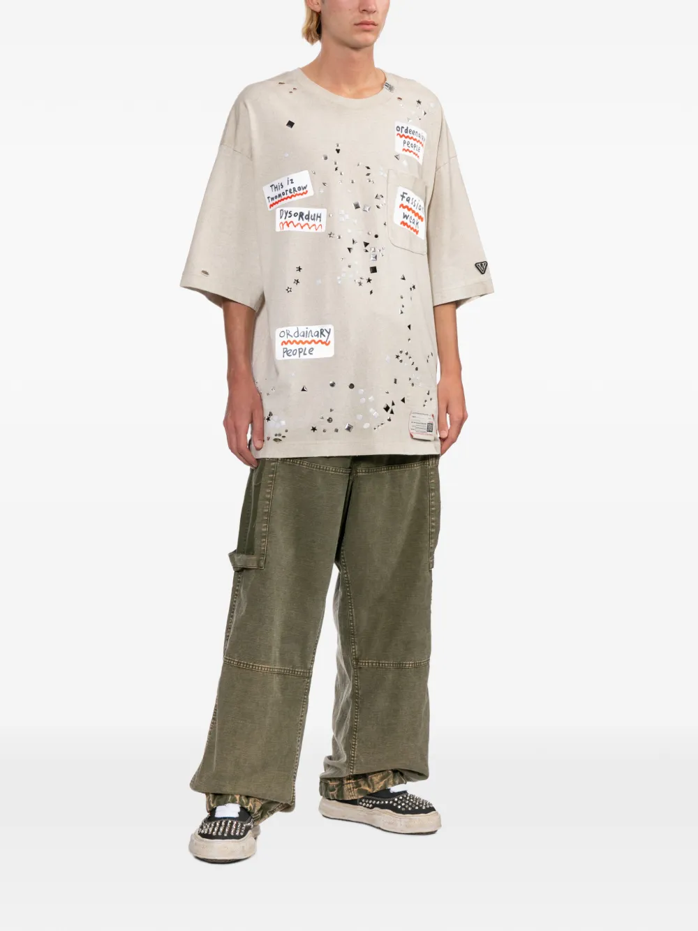 Maison MIHARA YASUHIRO T-shirt met sticker Beige