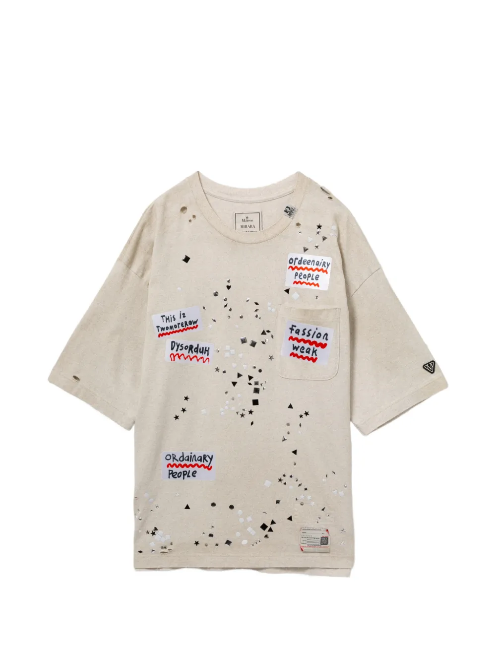 Maison MIHARA YASUHIRO embellished-sticker T-shirt - Nude