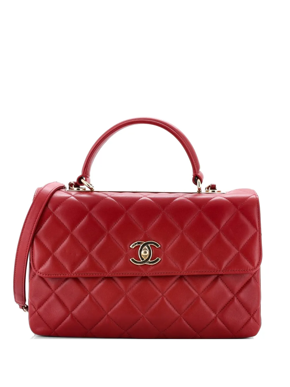 CHANEL Pre-Owned Trendy CC Top Handle Bag Quilted Lambskin Medium satchel - Rosso