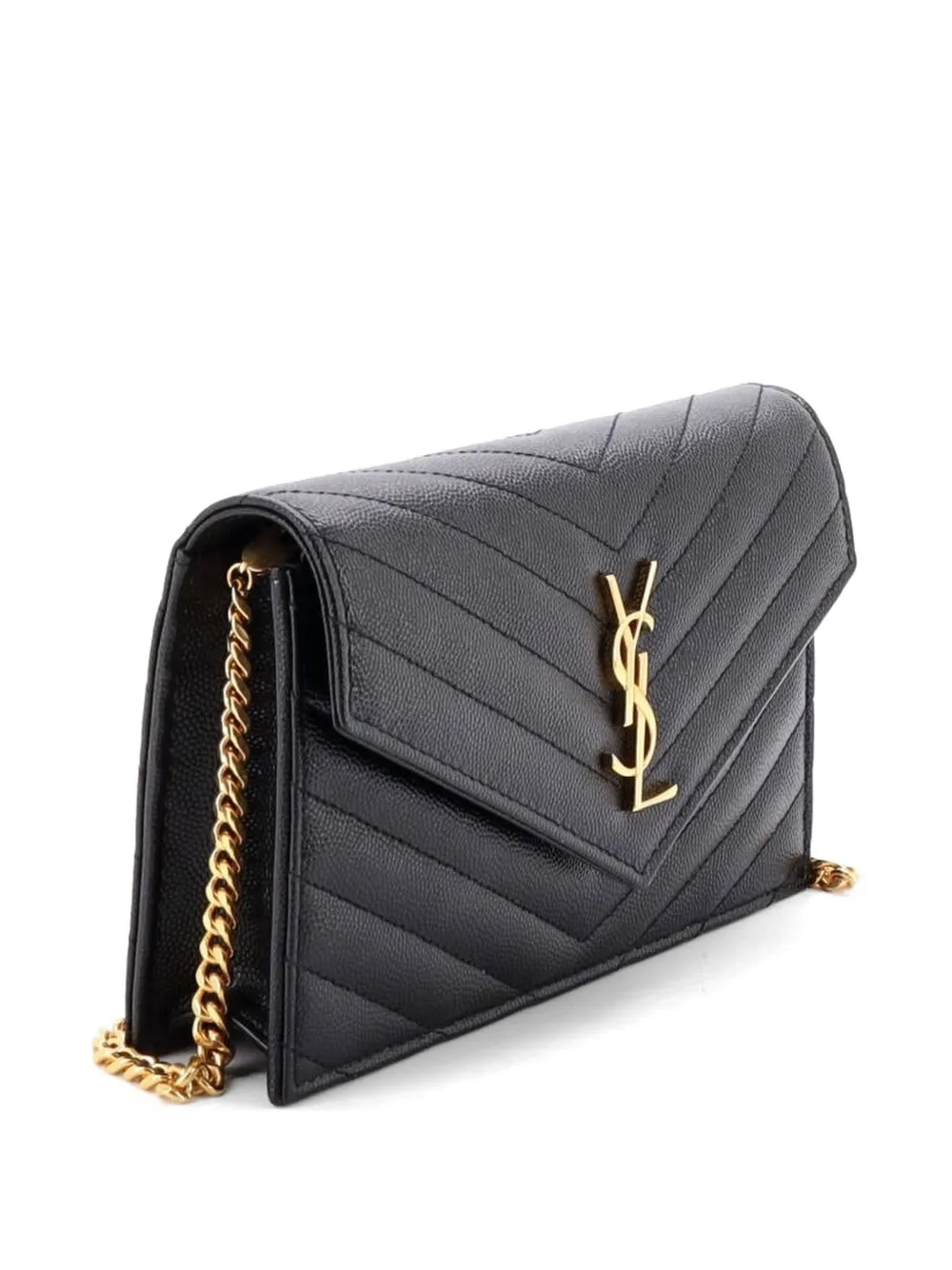  Saint Laurent Pre-owned Petit Sac à Bandoulière Classic Monogram Wallet On Chain Matelasse Chevron En Cuir - Noir 