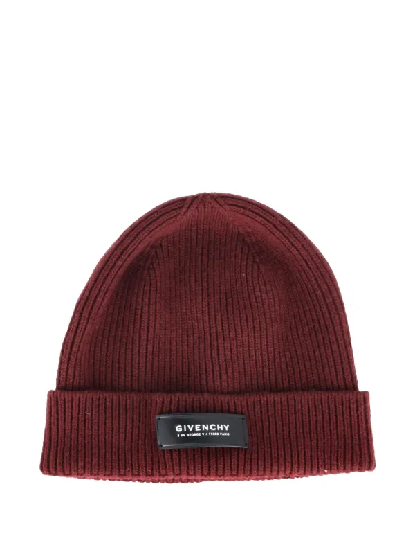 Givenchy Pre-owned Ribbed Appliquéd Beanie in Red