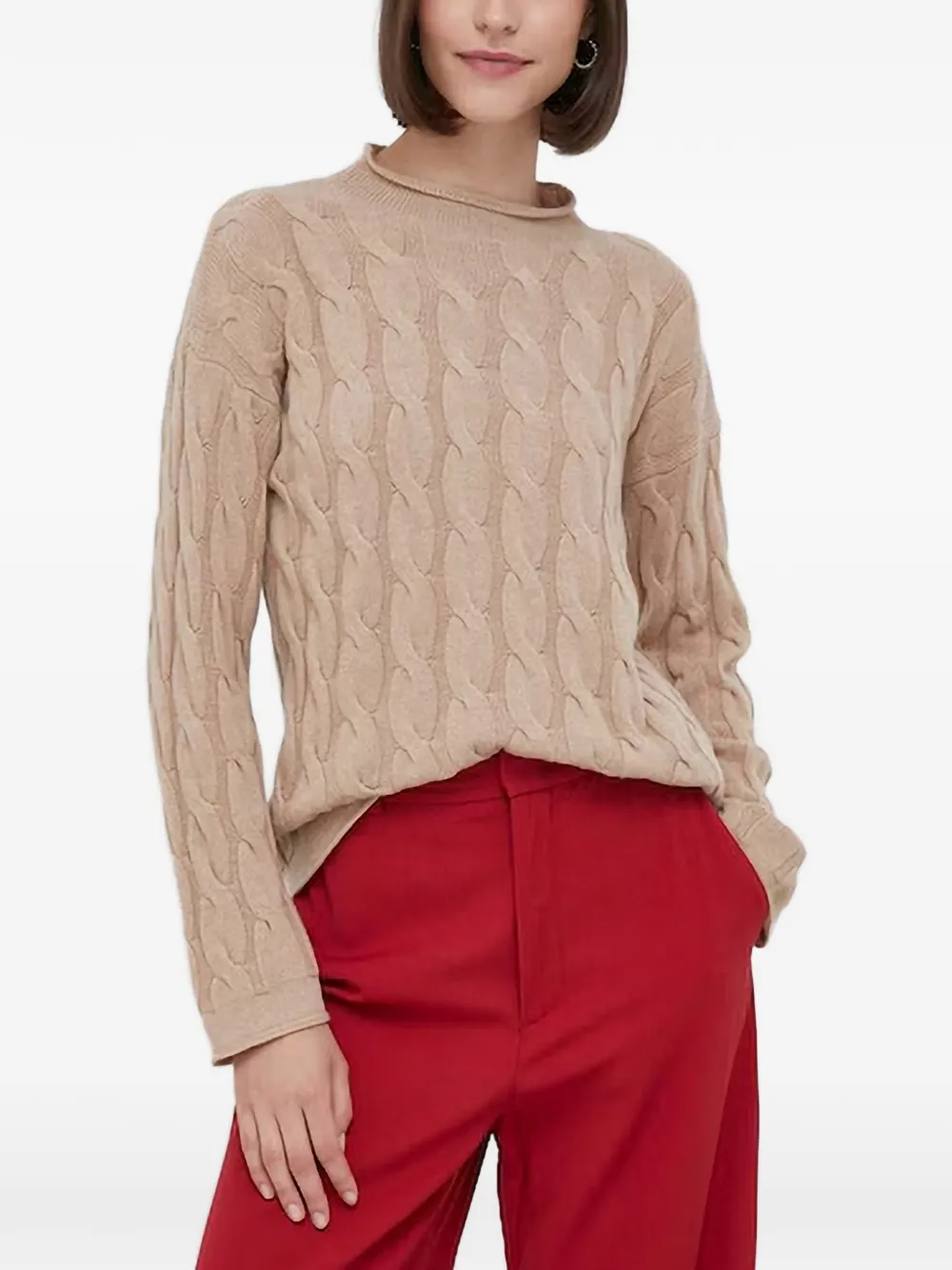 Benetton Cable Knit Jumper In Brown