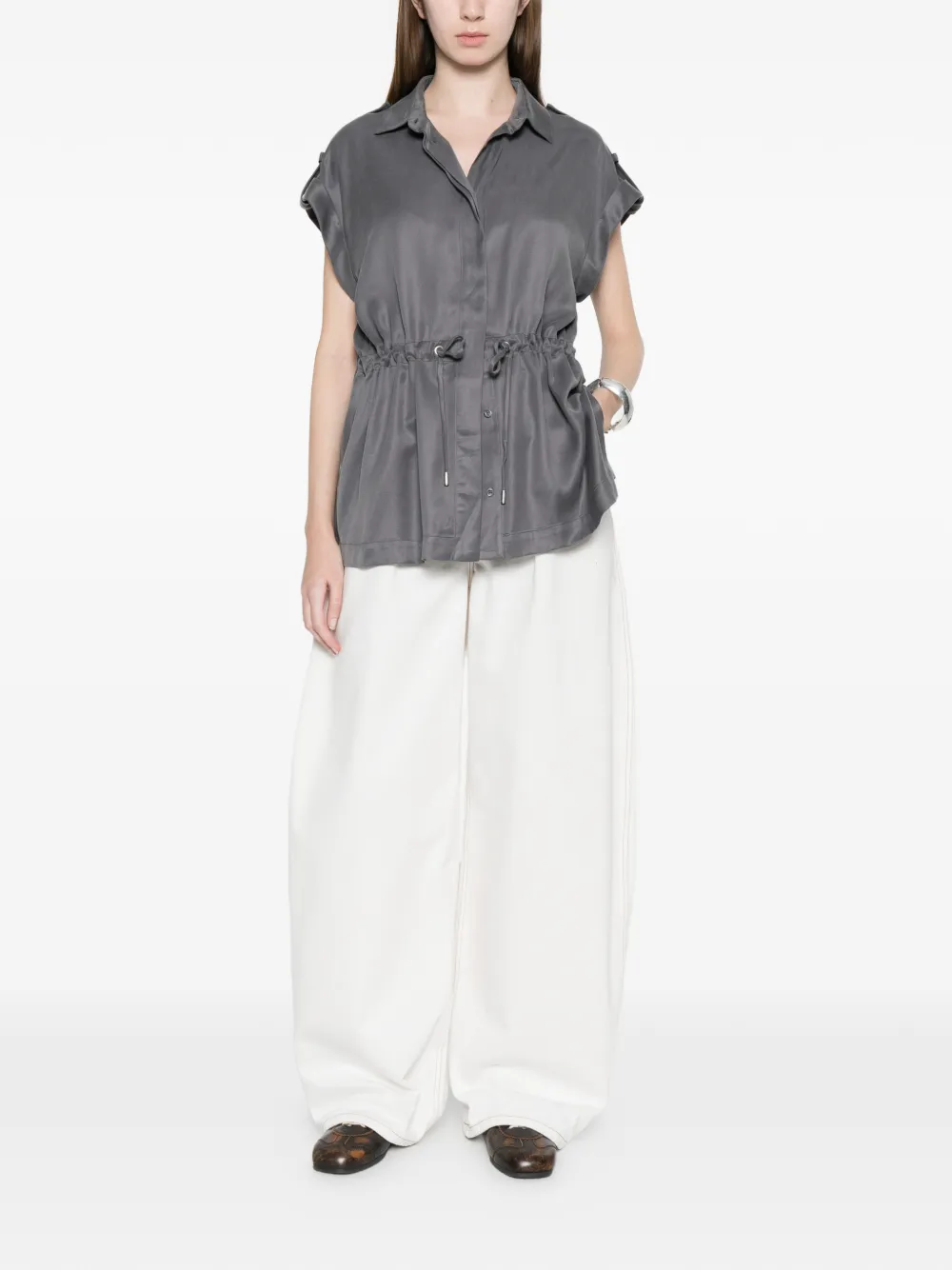  Peserico Drawstring Epaulettes Blouse - Grey 
