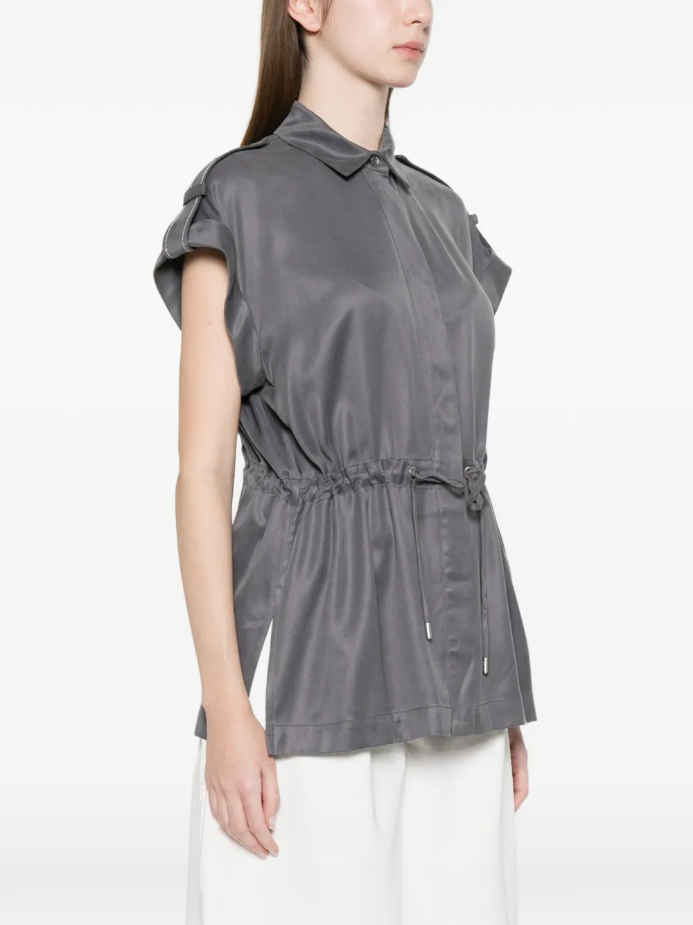  Peserico Drawstring Epaulettes Blouse - Grey 