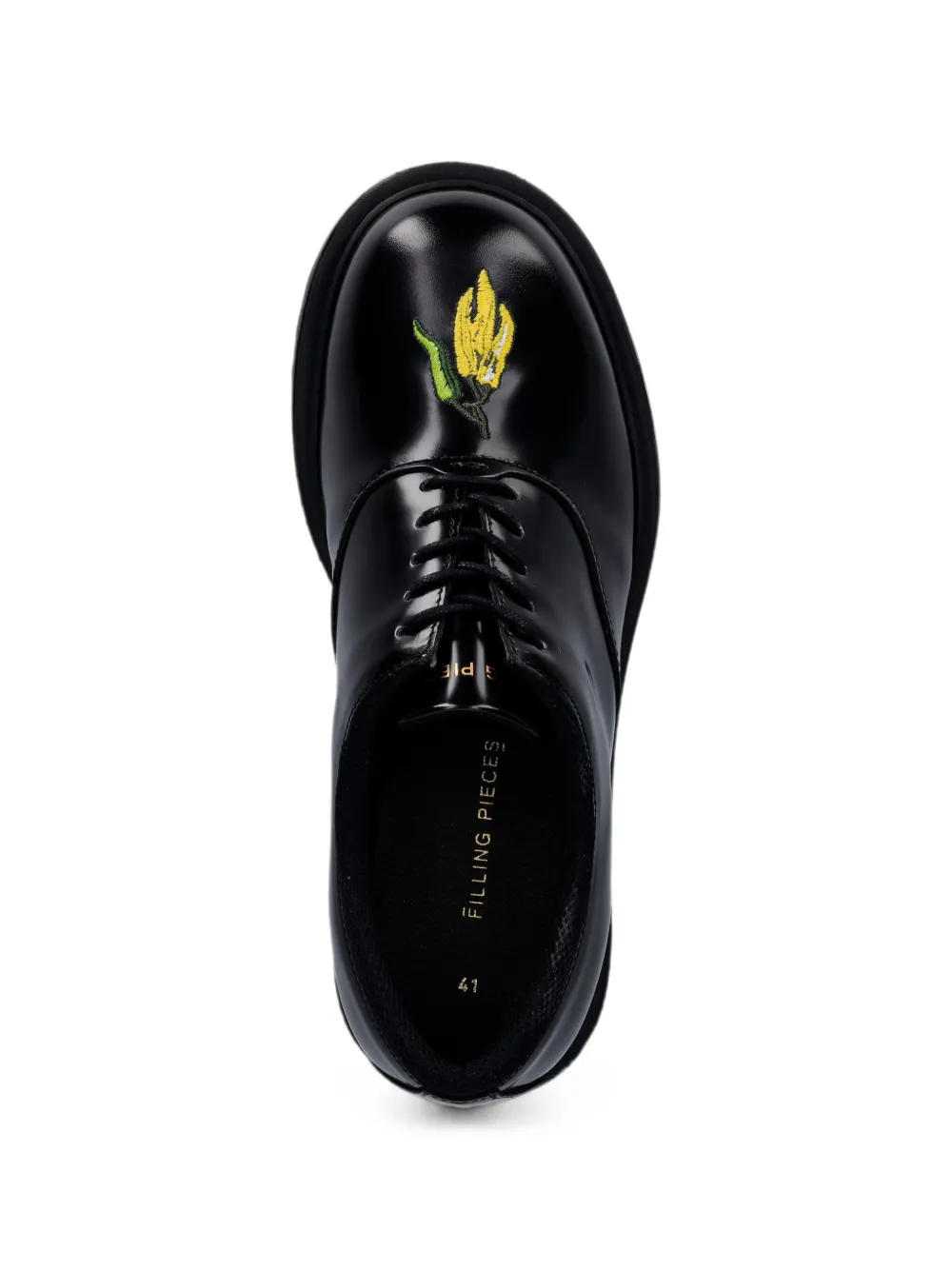 Filling Pieces flower-embroidered lace-up derby shoes Zwart