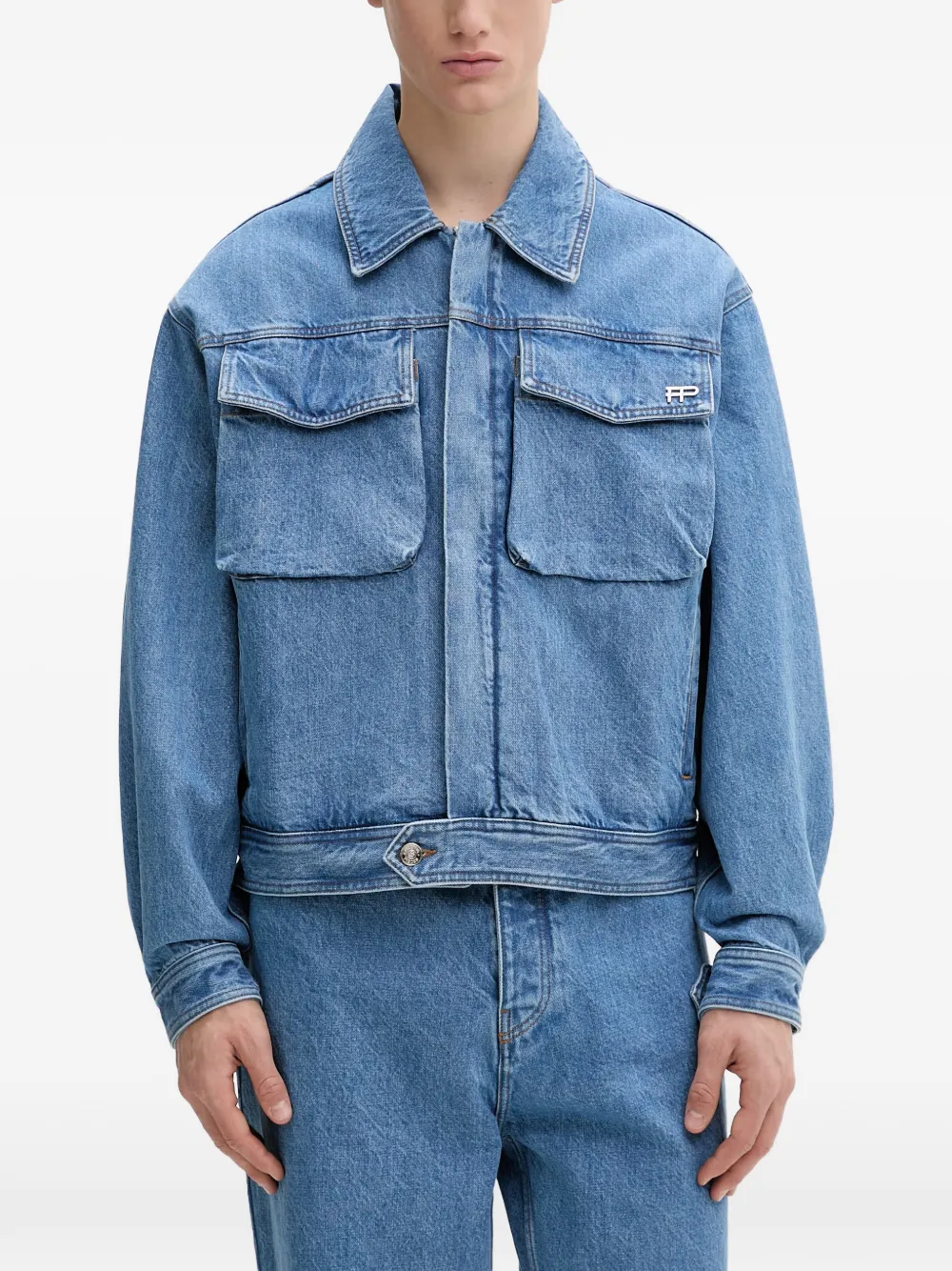 Filling Pieces logo-plaque flap-pocket denim jacket - Blu
