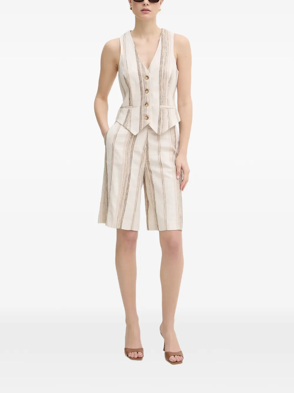 FRACOMINA Gilet met verticale streep en V-hals Beige