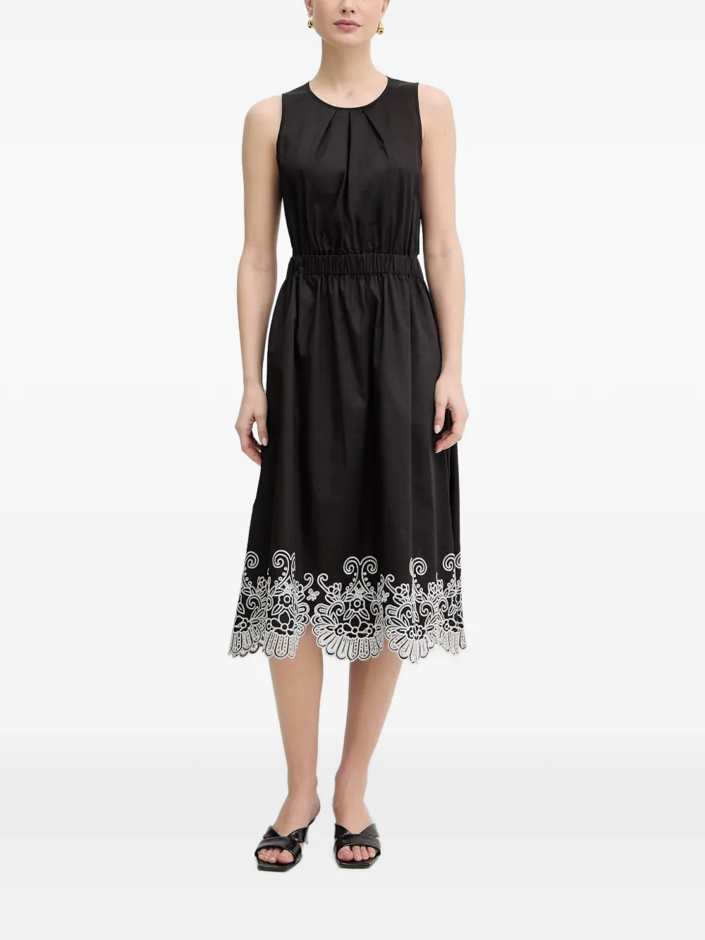 FRACOMINA floral-embroidery midi dress - Nero