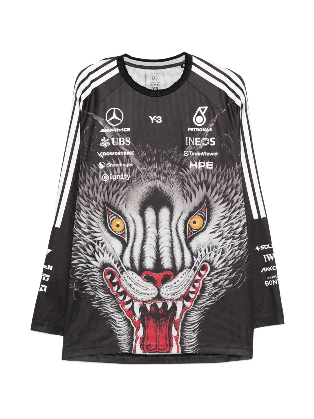 Y-3 x Mercedes-AMG Petronas F1 printed striped top - Nero
