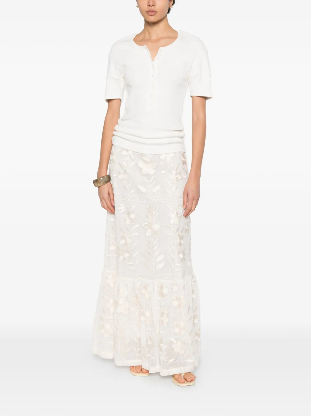  Antik Batik Carioca Floral-embroidered Maxi Skirt - Neutrals 