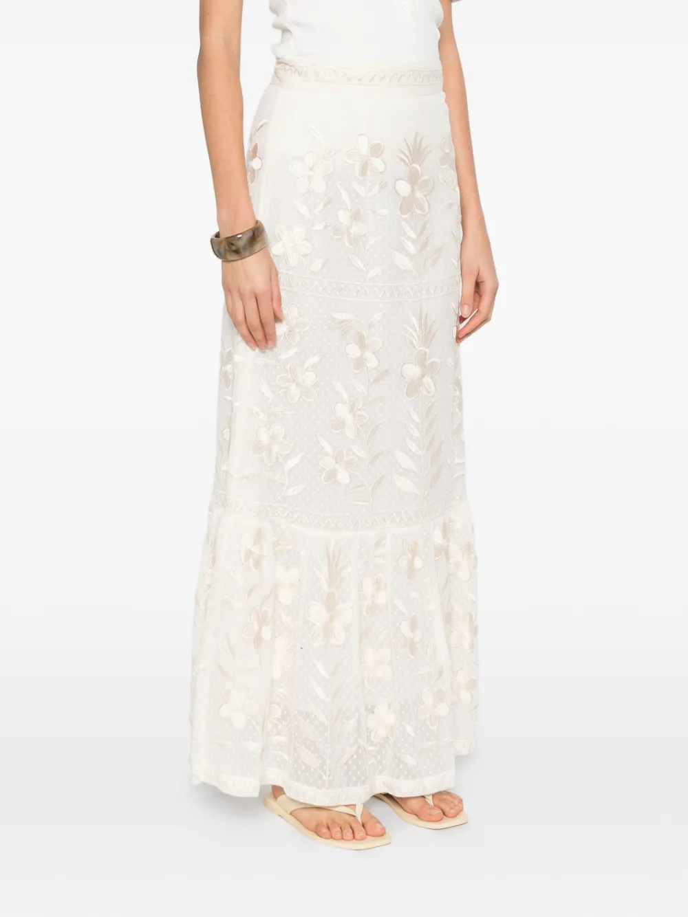  Antik Batik Carioca Floral-embroidered Maxi Skirt - Neutrals 