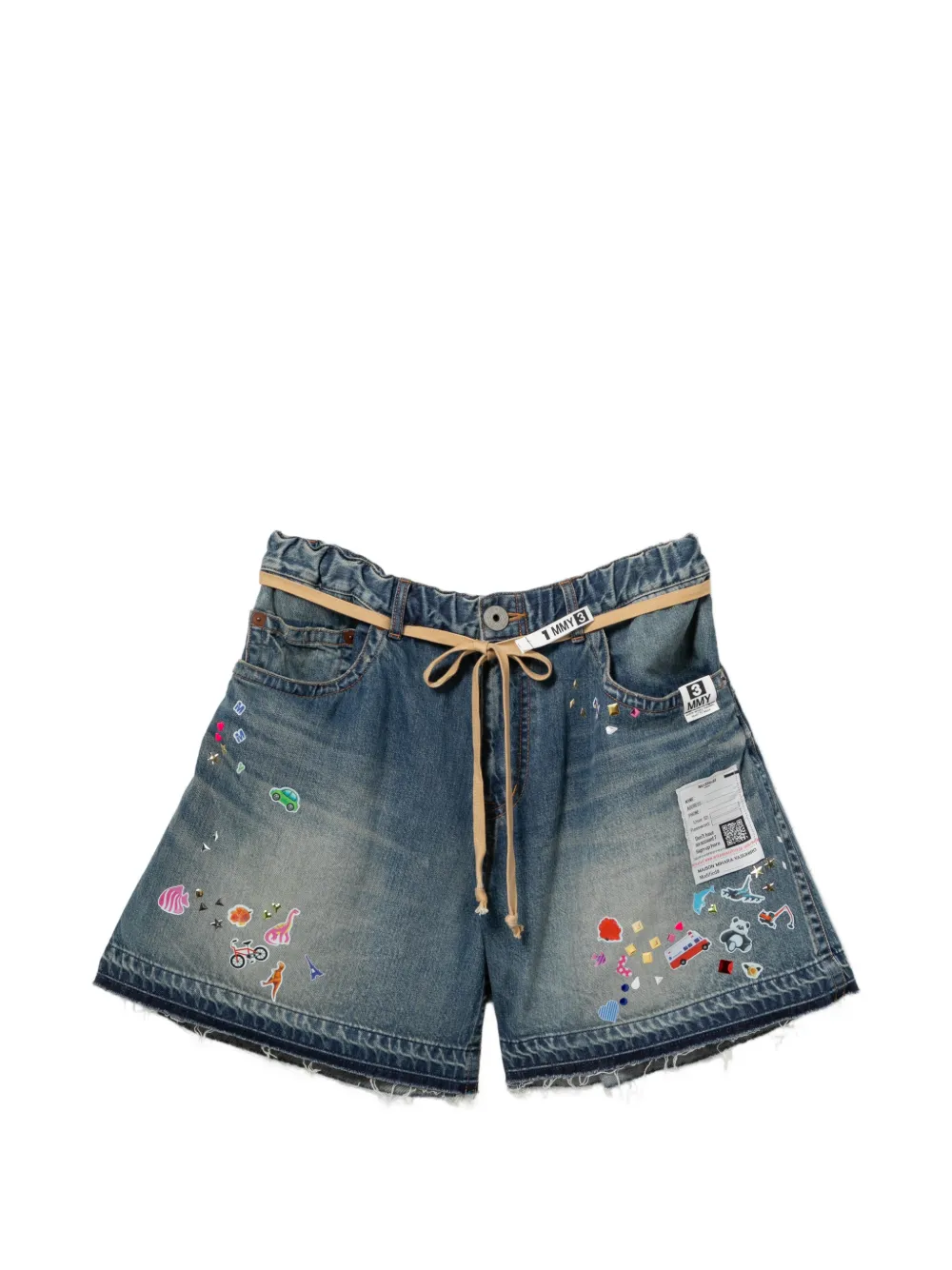 Maison MIHARA YASUHIRO Geraffte Kids Shorts mit Sticker-Print - Blau