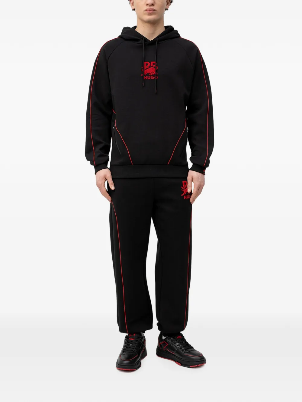 HUGO x rb stretch-cotton sweatpants with bull motif Zwart