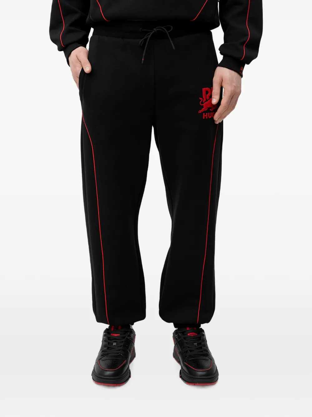 HUGO x rb stretch-cotton sweatpants with bull motif Zwart