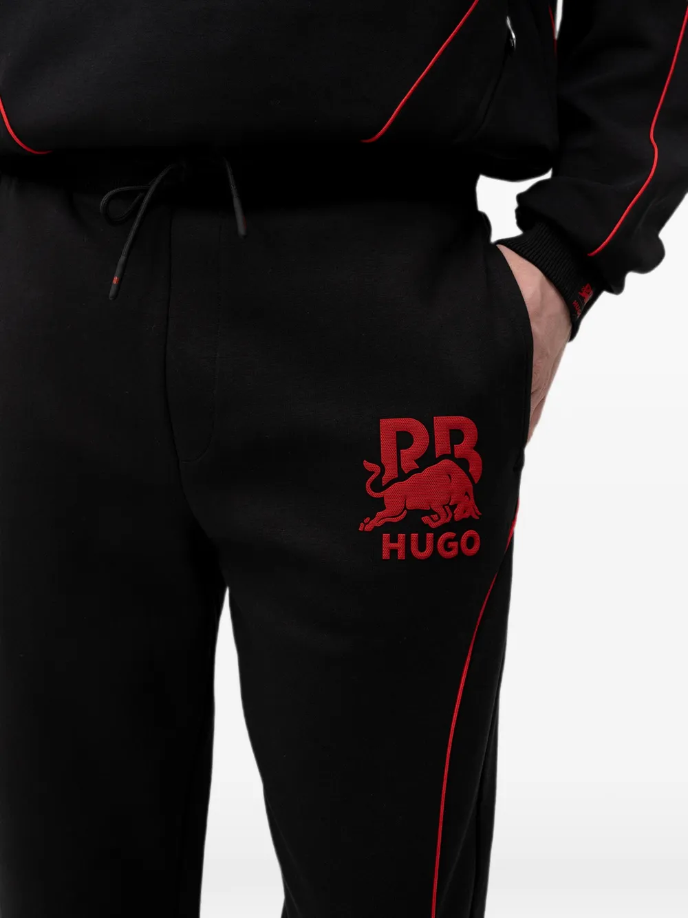 HUGO x rb stretch-cotton sweatpants with bull motif Zwart