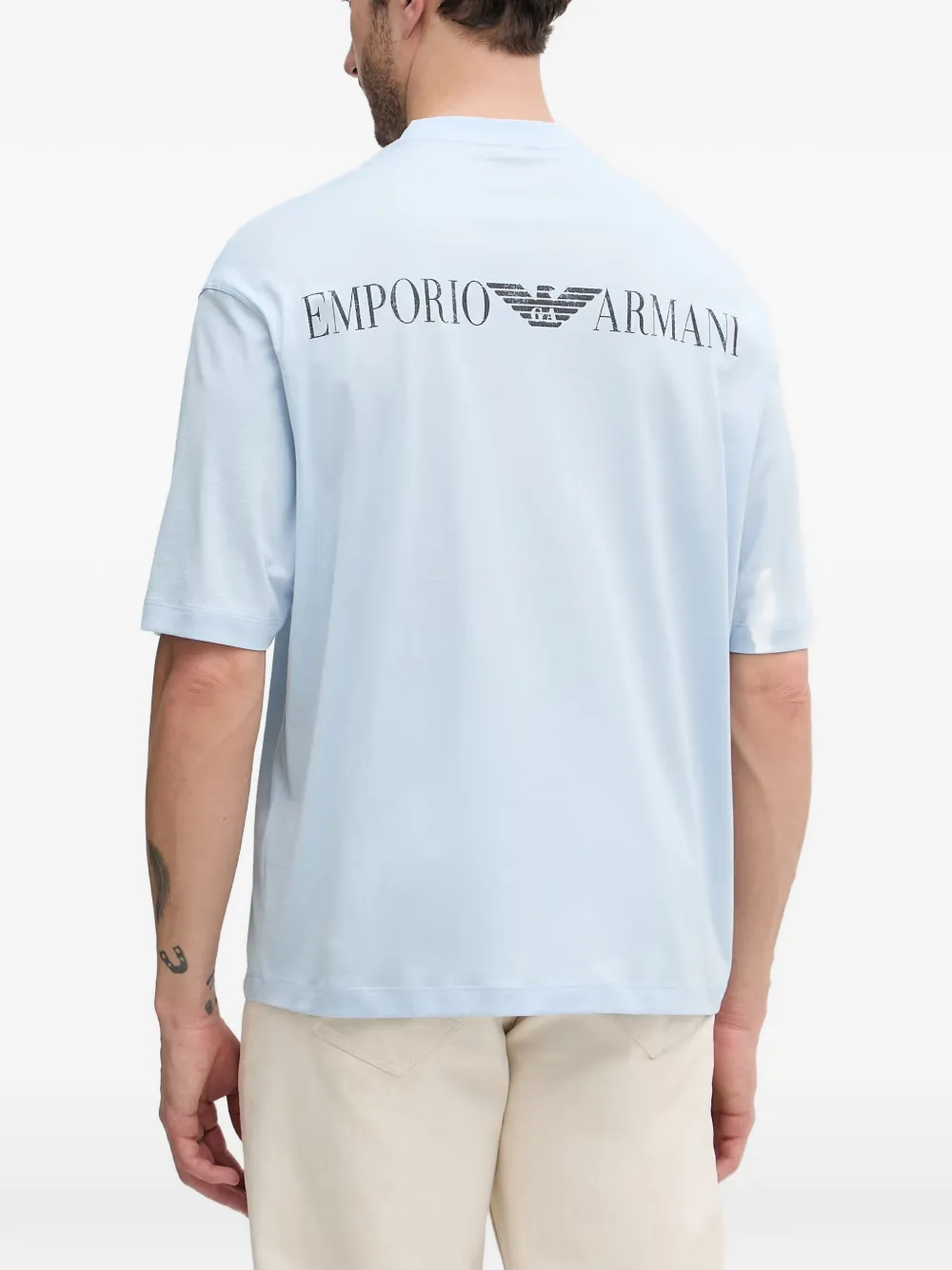 Emporio Armani Oversized jersey T-shirt met logo-print Blauw